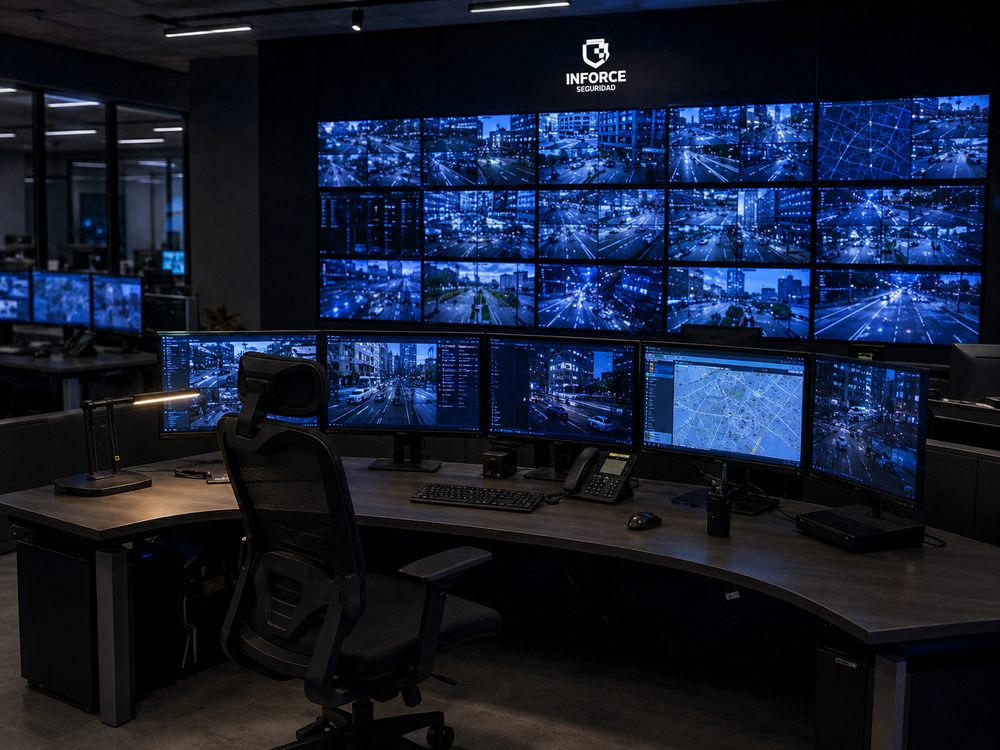 Centro de monitoreo de INFORCE con muro de cámaras